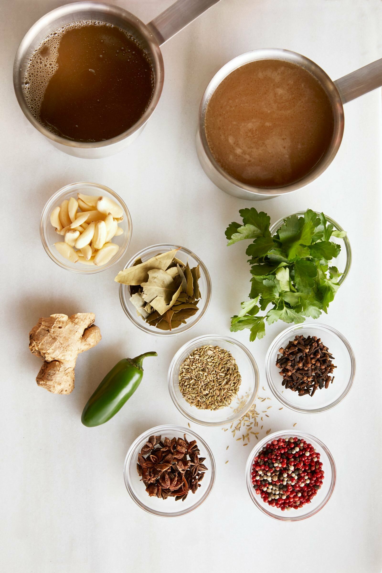 spices and herbs in bowls