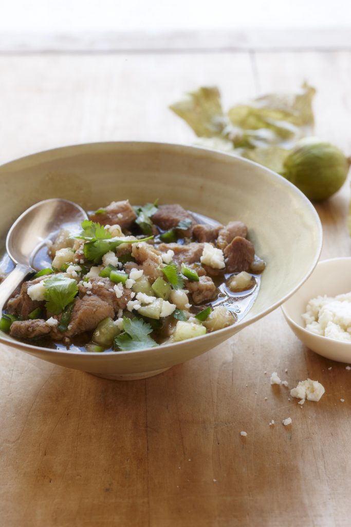 green chile posole in a bowl