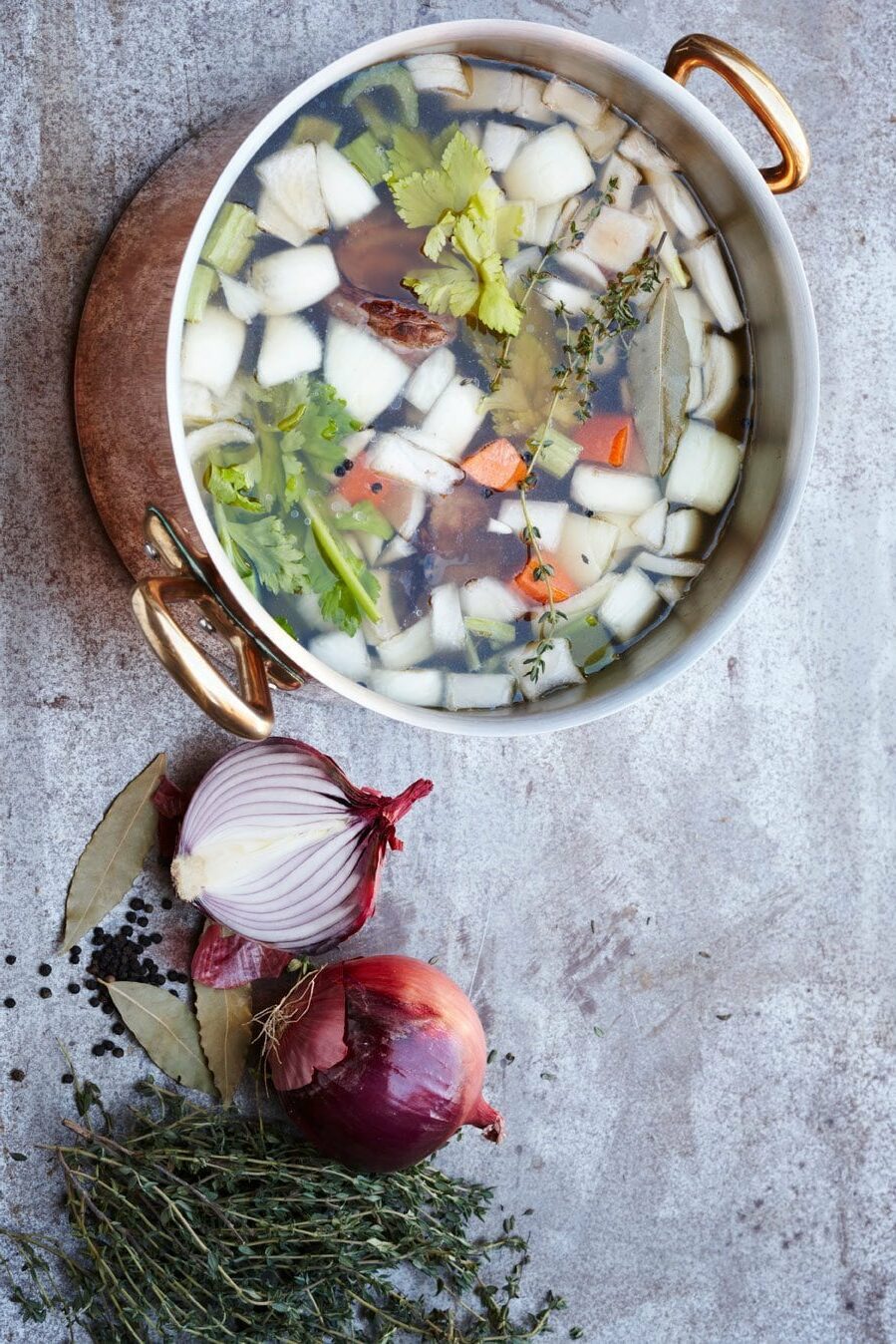 fresh ingredients in a pot of water