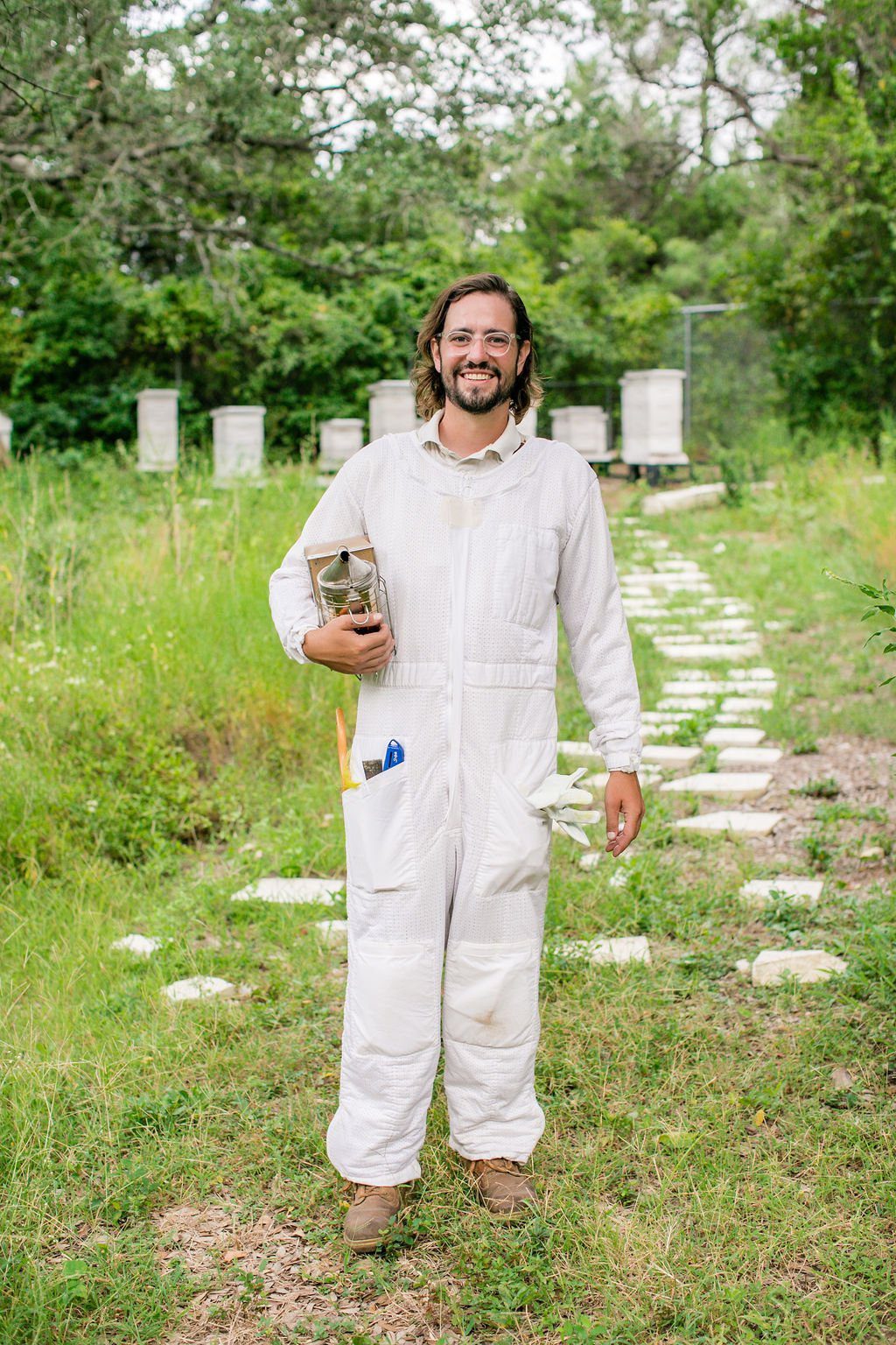 Ed Reed wearing bee keeper outfit