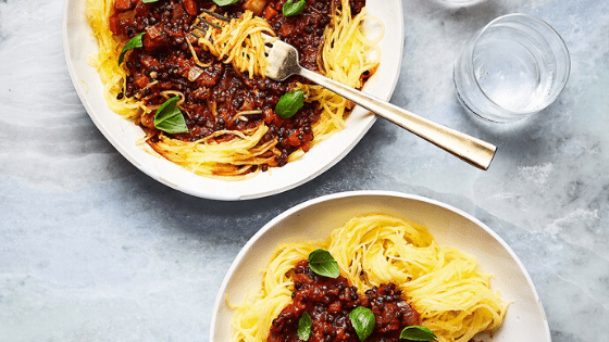 spaghetti squash with lentil bolognese